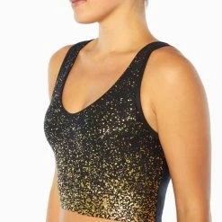 Hot Sale 🎁 Marika Black & Gold Shimmer Carter Longline Sports Bra ⌛